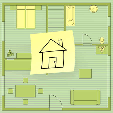 House plan with sticky note, vector eps8 illustrationのイラスト素材