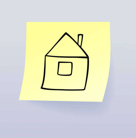 Simple drawing of a house on sticky paper, vector eps8 illustrationのイラスト素材