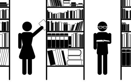 Library pictogram, black and white, vector eps8 illustrationのイラスト素材