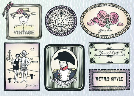 Original vintage style doodle labels, vector eps8 illustrationのイラスト素材