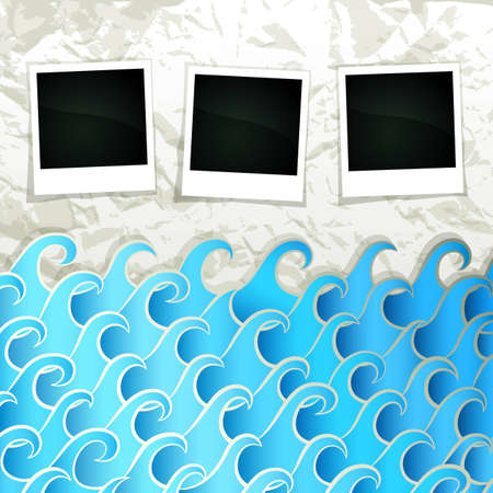 Summer sea scrapbook banner with empty frames for Your photosのイラスト素材
