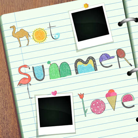 Summer doodle scrapbook banner with space for Your photos. Vector eps10 format.のイラスト素材
