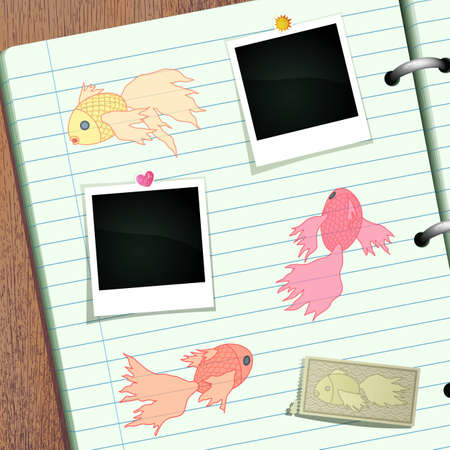 Goldfish doodle scrapbook banner with space for Your photos. Vector eps10 format.のイラスト素材