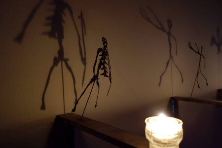 Shadows on a wall in the catacombs of a church.の素材