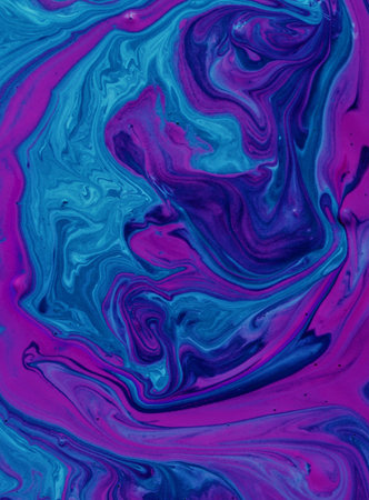 Abstract acrylic paint texture in blue and purple colors. Liquid marble background.
