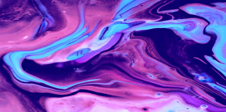 Abstract background of acrylic paint in blue and pink tones. Liquid marble pattern.