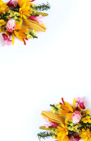 Bouquet of colorful flowers on white background, space for textの写真素材