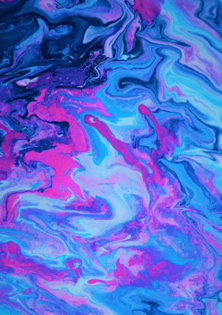 abstract background of blue and purple paint. Liquid marble pattern.