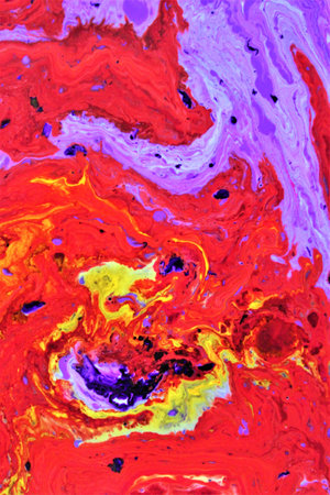 Abstract background of acrylic paints in red and blue tones. Marbling art patterns