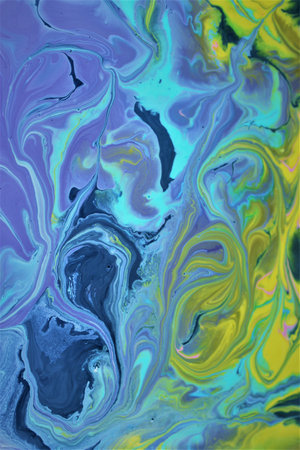 Blue and yellow marbling pattern. Golden marble liquid texture. Fluid art.