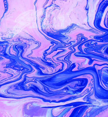 abstract background of blue and purple acrylic paint in marbling styleの写真素材