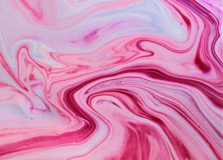 Abstract background of acrylic paint in pink and white colors. Liquid marble texture