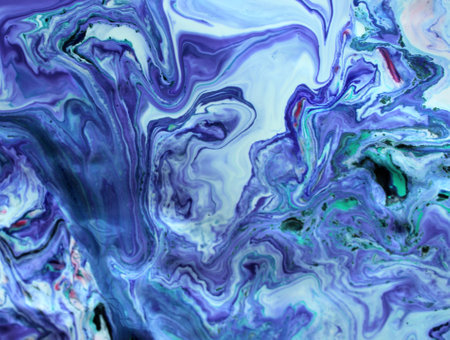 Abstract background of acrylic paint in blue tones. Liquid marble texture.の写真素材