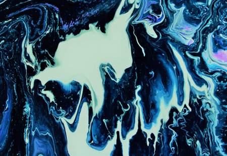Blue marbling pattern. Golden marble liquid texture. Fluid art.