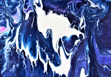 blue and white abstract background from liquid acrylic paint closeup, macroの写真素材