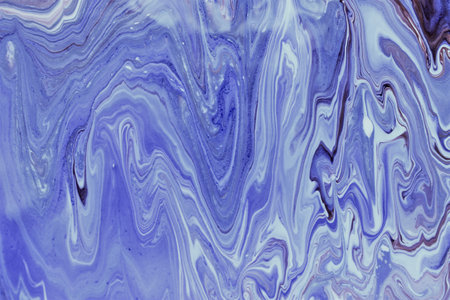 Marbled blue abstract background with golden sequins. Liquid marble ink pattern