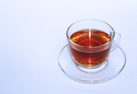 Cup of tea isolated on white background. Shallow depth of field.の写真素材