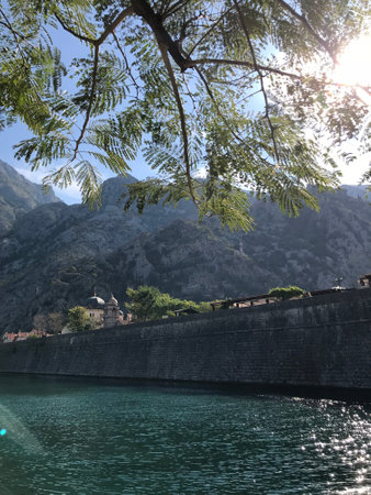 View of Kotor Bay in Montenegro from a boat, Balkans