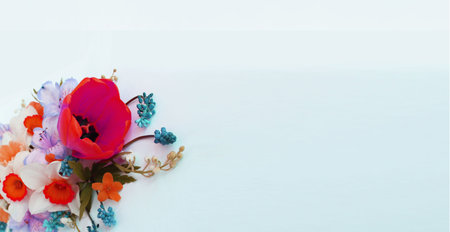 Flower bouquet on white background with copy space for text.の写真素材