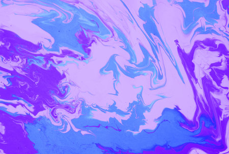 abstract background of blue and purple acrylic paint in marbling styleの写真素材