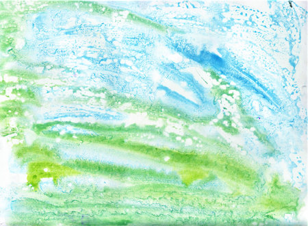 Abstract watercolor background. Hand-drawn illustration. Green and blue colors.の写真素材