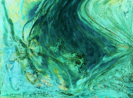 abstract background with green and turquoise stains of oil paintの写真素材