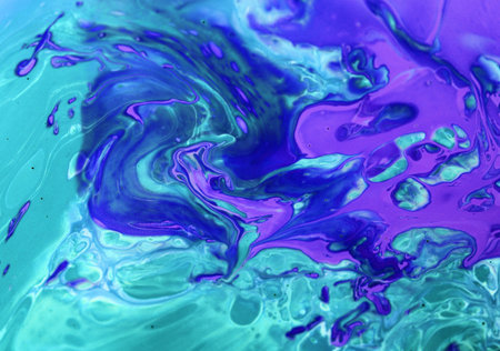 abstract background of acrylic paint in blue and purple tones, macro