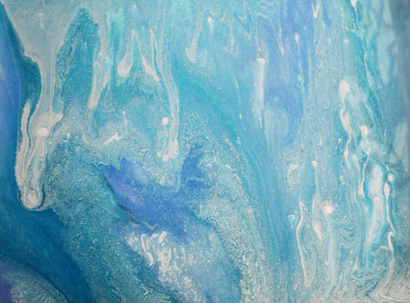 Blue and white abstract acrylic background. Marbling artwork texture. Agate ripple pattern. Gold...