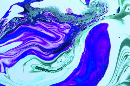 Blue and purple liquid texture. Ink marble pattern. Abstract colorful background