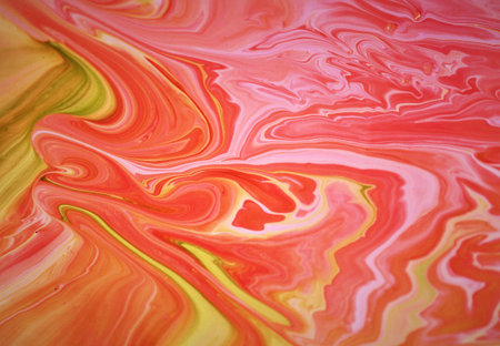 abstract background of red and yellow marbling paint, digitally created
