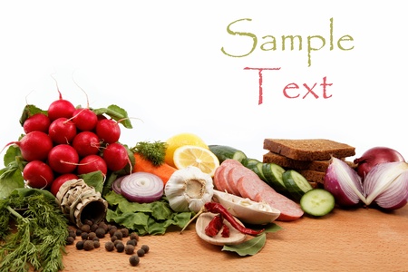 Healthy food  Fresh vegetables and fruits on a wooden table の写真素材