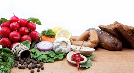 Healthy food  Fresh vegetables and fruits on a wooden board の写真素材