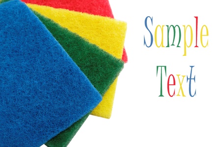 colorful cleaning sponges, isolated on a white background の写真素材