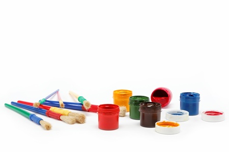 Brushes and paints isolated on a white background.の写真素材