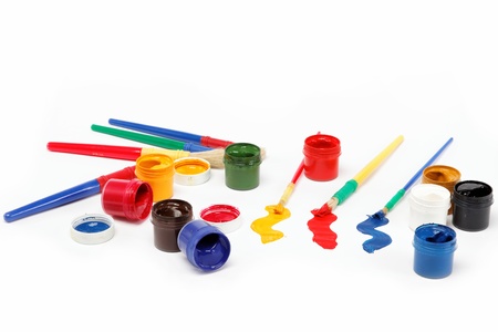 Brushes and paints isolated on a white background.の写真素材