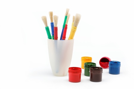 Brushes and paints isolated on a white background.の写真素材