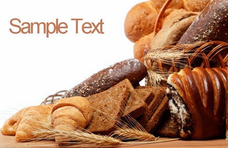 Fresh breads for a variety isolated on white.の写真素材