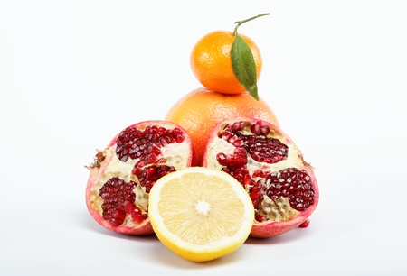 tropical fruits on a white background.の写真素材