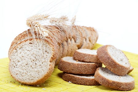 Fresh bread on a bamboo napkin.