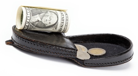 Black purse on white background.の写真素材