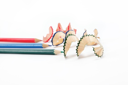 Close up of color pencils with different color over white backgroundの写真素材