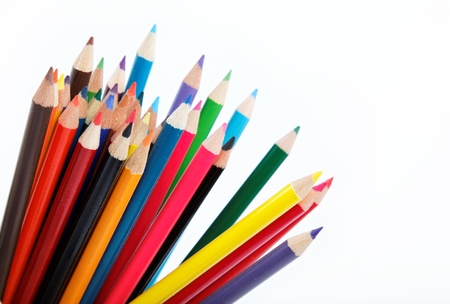 Close up of color pencils with different color over white backgroundの写真素材