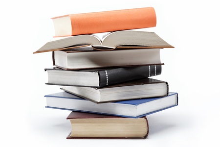 A stack of books on a white background.の写真素材