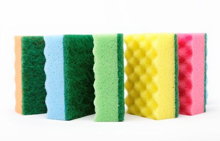 kitchen sponges isolated on a white backgroundの写真素材