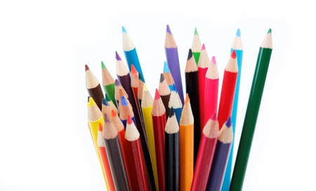 Close up of color pencils with different color over white backgroundの写真素材