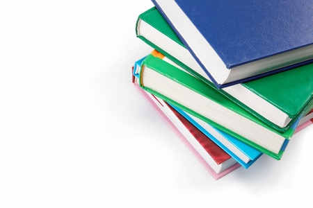 A stack of books on a white background.