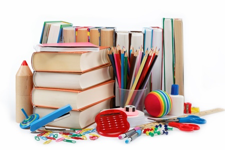 School and office supplies on white background. Back to school.の写真素材