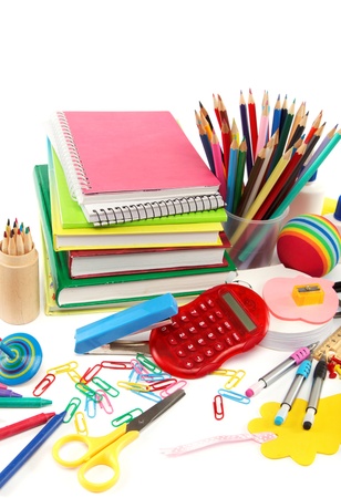 School and office supplies on white background. Back to school.の写真素材
