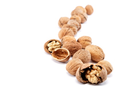 Walnuts on a white background.の写真素材