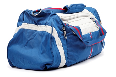 Blue sports bag isolated on a white background.の写真素材